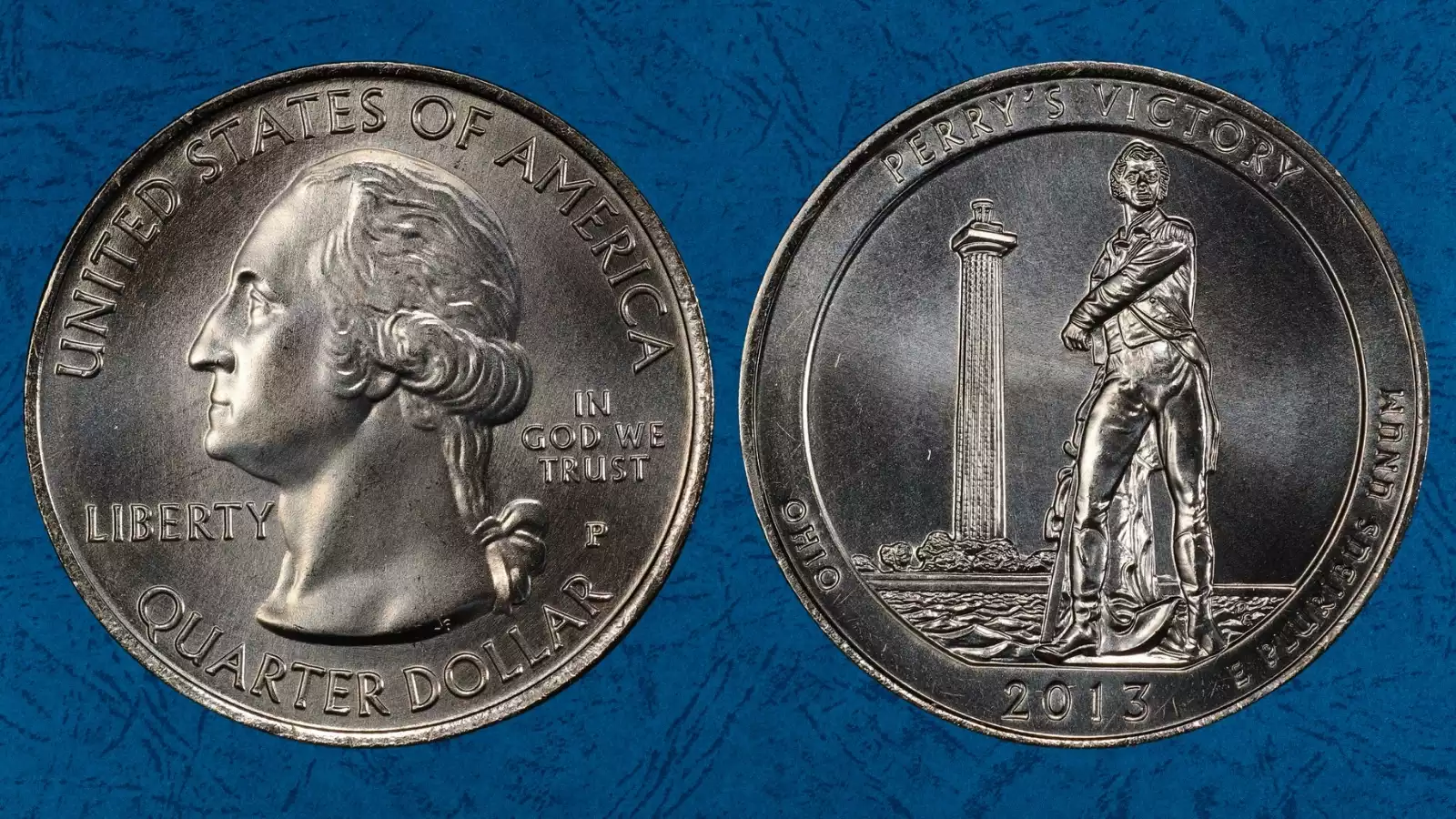 Side-by-side comparison: common circulated vs gem uncirculated 2013-P Perry's Victory quarter