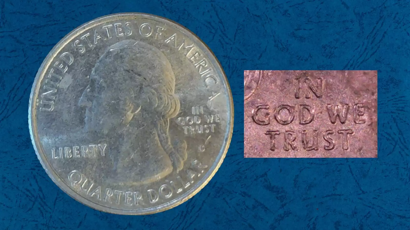 2013 Mount Rushmore quarter doubled die obverse error close-up on Washington's nose