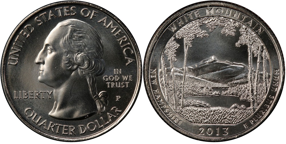 2013 quarter off-center strike error showing partial design and blank crescent area